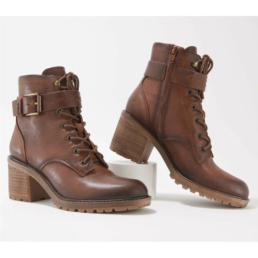 ZODIAC Gemma Leather Size Zip Lace Up Combat Riding Boot 8.5 B17B - Picture 1 of 11